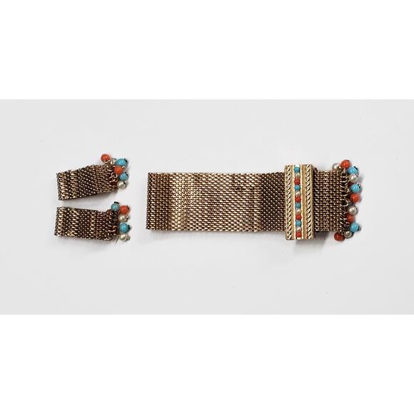 Vintage Bergere Gold Tone Mesh Bead Bracelet & Earrings Set - Picture 9 of 9